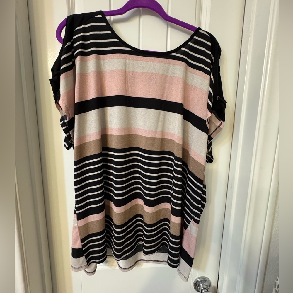 Black, Pink and White Striped Top